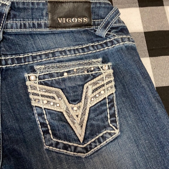 Vigoss The Dublin Capri Jeans 9/10 Stretch Embellished Double Pockets Metallic - Picture 2 of 13